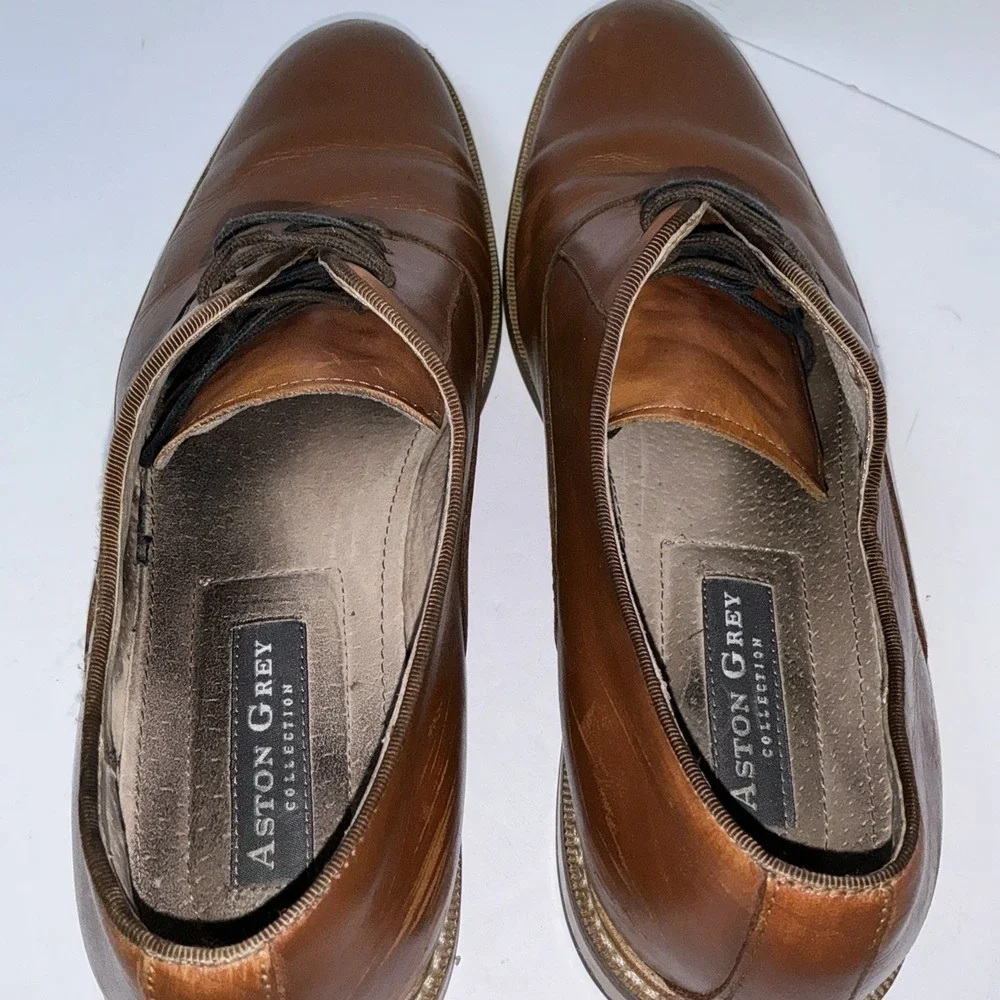 Aston Grey Dress Shoes Mens 10 Oxford Brown Leather Round Toe Lace‎ Up Casual
